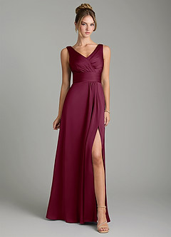 Azazie Karina Bridesmaid Dresses Mulberry A-Line Pleated Stretch Satin Dress image7