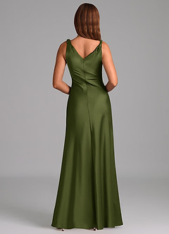 Azazie Nerine Bridesmaid Dresses Olive A-Line Pleated Stretch Satin Dress image5