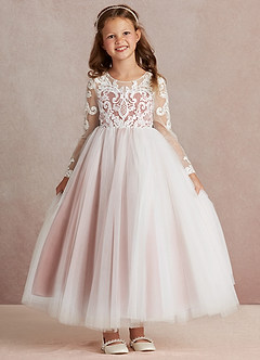 Azazie Elodie Flower Girl Dresses Ivory Cedar Rose Ball-Gown Lace Dress image3