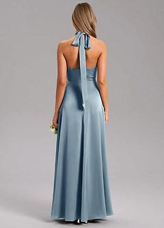 Azazie Tracie Bridesmaid Dresses Dusty Blue A-Line Side Slit Stretch Satin Dress image2