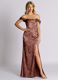 Azazie Saige Brudtärnklänningar Klä av Sjöjungfru i Jacquard Av axeln Espresso image3