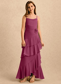 Azazie Indiah Girls Formal Robe Demoiselle D'honneur Fillette Robe Trapèze en Mousseline de soie Drapé Mûre image3