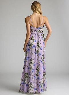 Azazie Alia Robes de demoiselle d'honneur Robe Trapèze en Mousseline de soie Plissée Lilas Floral image5