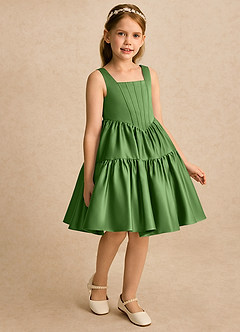 Azazie Myla Flower Girl Dresses Basil A-Line Pleated Matte Satin Dress image4