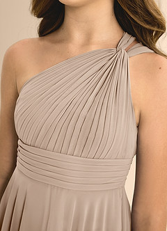 Azazie Charlize Junior Taupe A-Line Pleated Chiffon Dress image6