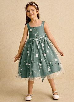 Azazie Bean vestidos de niña de las flores Vestido de Eucalipto de Tul de Princesa con Sin mangas image3