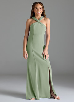 Azazie Rue Junior Dusty Sage Mermaid Side Slit Chiffon Dress image4