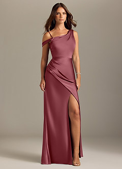 Azazie Madelyn Bridesmaid Dresses Desert Rose Mermaid Off the Shoulder Stretch Satin Convertible Dress image9