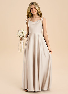 Azazie Popsy Junior White Alabaster A-Line Bow Stretch Satin Dress image5