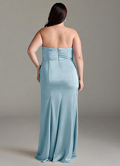 Azazie Yola Vestidos de madrinha de casamento Vestido Azul Temperamental de Cetim elástico de Bainha com Decote em V Plissado image10