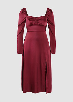 Aspen Burgundy Satin Long Sleeve Midi Dress image6