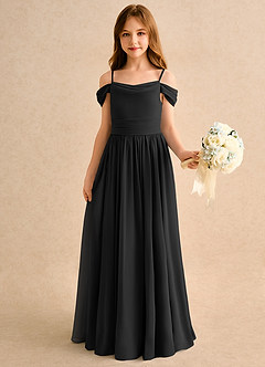 Azazie Shia Junior Formal Flower Girl Dresses Black A-Line Off the Shoulder Chiffon Dress image4