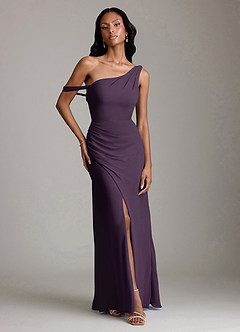 Azazie Madelyn Bridesmaid Dresses Plum Mermaid One Shoulder Chiffon Convertible Dress image1