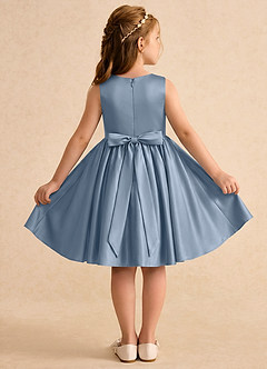 Azazie Prima Flower Girl Dresses Dusty Blue A-Line Bow Matte Satin Dress image2