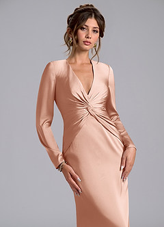 Azazie Valerie Bridesmaid Dresses Rose Gold Mermaid Long Sleeve Stretch Satin Dress image5