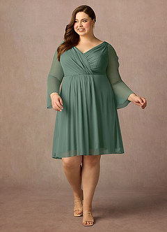 Azazie Teraso Mother of the Bride Dresses Eucalyptus A-Line Pleated Mesh Dress image13