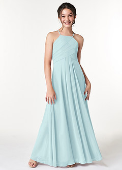 Azazie Ginger Junior Sea Glass A-Line Pleated Chiffon Dress image5
