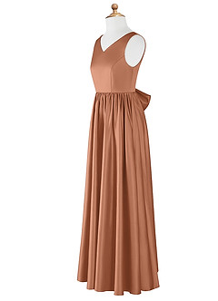 Azazie Hathaway Junior Bronzer A-Line Bow Stretch Satin Dress image8