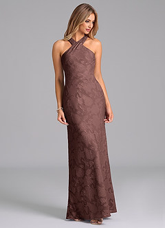 Azazie Doretta Bridesmaid Dresses Espresso Mermaid Pleated Floral Burnout Dress image3