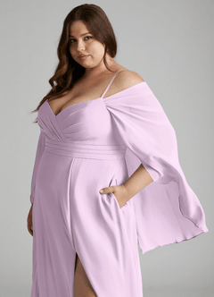 Azazie Cienna Bridesmaid Dresses Frosted Lilac A-Line Off the Shoulder Chiffon Dress image11