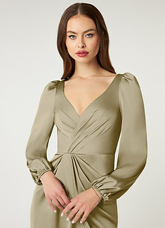 Azazie Mel Bridesmaid Dresses Moss Green Sheath Long Sleeve Stretch Satin Dress image5