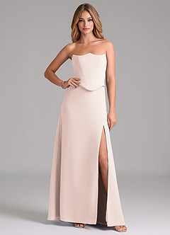 Azazie Jenilyn Brautjungfernkleider A-Linie Schulterfrei Chiffon Kleid Blassrosa image1