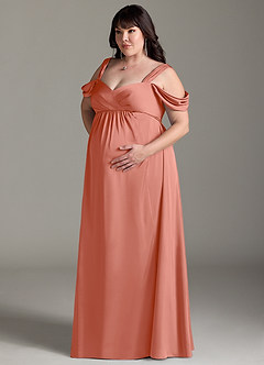 Azazie Rhea Robes de demoiselle d'honneur de maternité Robe Trapèze Épaule nue plissée Longueur ras du sol Satin extensible image10