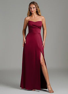 Azazie Niveah Bridesmaid Dresses Burgundy A-Line Strapless Stretch Satin Convertible Dress image2