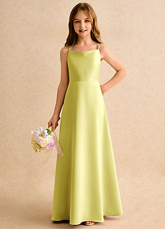 Azazie Joella Girls Formal Flower Girl Klänningar Klänning A-Line i Matt satäng Plisserad image6