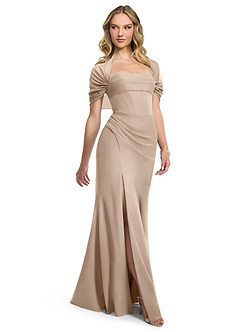 Azazie Zia Bridesmaid Dresses Taupe Sheath Side Slit Chiffon Convertible Dress image3