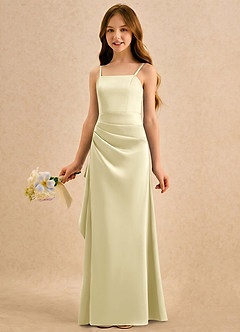 Azazie Cannoli Girls Formal Blumenmädchenkleider A-Linie Plissee Stretch-Satin Kleid Zitronensorbet image3