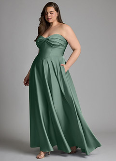 Azazie Meleena Bridesmaid Dresses Eucalyptus A-Line Strapless Stretch Satin Dress image10