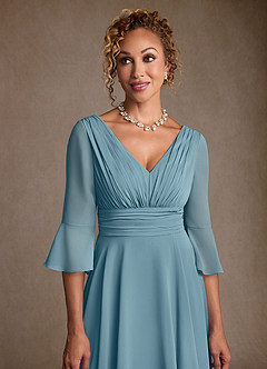Azazie Eire Kleider für die Brautmutter A-Linie Plissee Chiffon Kleid Stimmungsvolles Blau image5