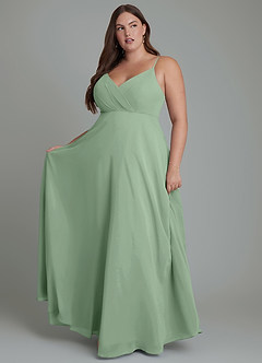 Azazie Amani Bridesmaid Dresses Matcha A-Line Pleated Chiffon Dress image7