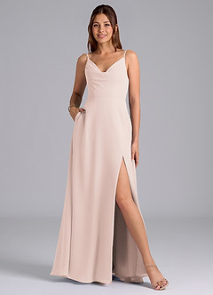 Azazie Sarella Bridesmaid Dresses Rose Petal A-Line with Pockets Chiffon Dress image1