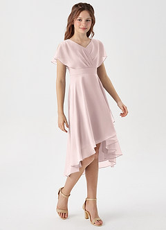 Azazie Graciela Junior Blushing Pink A-Line Pleated Chiffon Dress image5