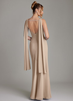 Azazie Essence Bridesmaid Dresses Taupe Sheath Chiffon Dress image2