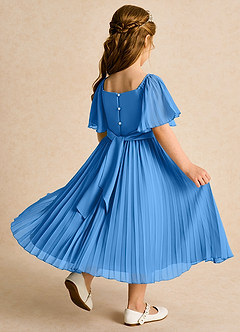 Azazie Gisele Abiti da Ragazza di Fiori Abito A-Line in Chiffon Plissettato Blue Jay image3
