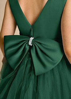 Azazie Pear Flower Girl Dresses Dark Green Ball-Gown Bow Tulle Dress image6