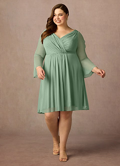 Azazie Teraso Final Sale Dusty Blue A-Line Pleated Mesh Dress image13