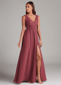 Azazie Tanicia Bridesmaid Dresses Merlot A-Line Pleated Chiffon Dress image3