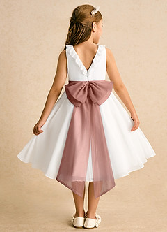 Azazie Dani Flower Girl Dresses Ivory Cedar Rose A-Line Bow Chiffon Dress image2