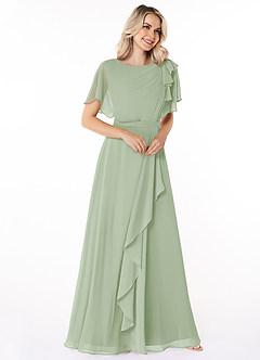 Azazie Aaliyah Modest Bridesmaid Dresses A-Line Scoop Pleated Chiffon Floor-Length Dress image3