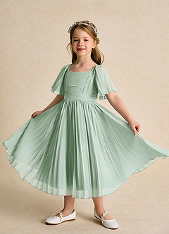 Azazie Gisele vestidos de niña de las flores Vestido de Agave de Gasa de Corte En A con Plisado image4