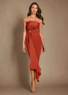 Azazie Dinanta Mother of the Bride Dresses Rust Column Pleated Chiffon Dress image2