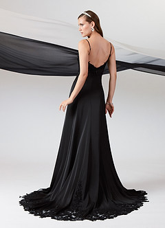 Azazie Sable Wedding Dresses Black A-Line Lace Stretch Satin Dress image2