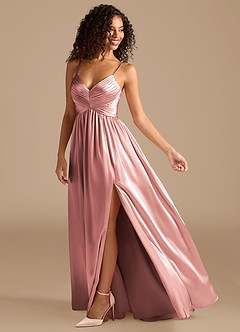 Azazie Alia Bridesmaid Dresses Dusty Rose A-Line Pleated Metallic Satin Dress image2