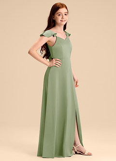 Azazie Everett Junior Jurk van Stretch Satijn met A-Lijn Boog Stoffige Salie image3