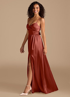 Azazie Zeya Vestidos de madrinha de casamento Vestir Terracota de Cetim Metálico de Linha A com Plissado image5