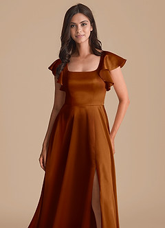 Azazie Bondi Bridesmaid Dresses Copper A-Line Bow Metallic Satin Dress image6